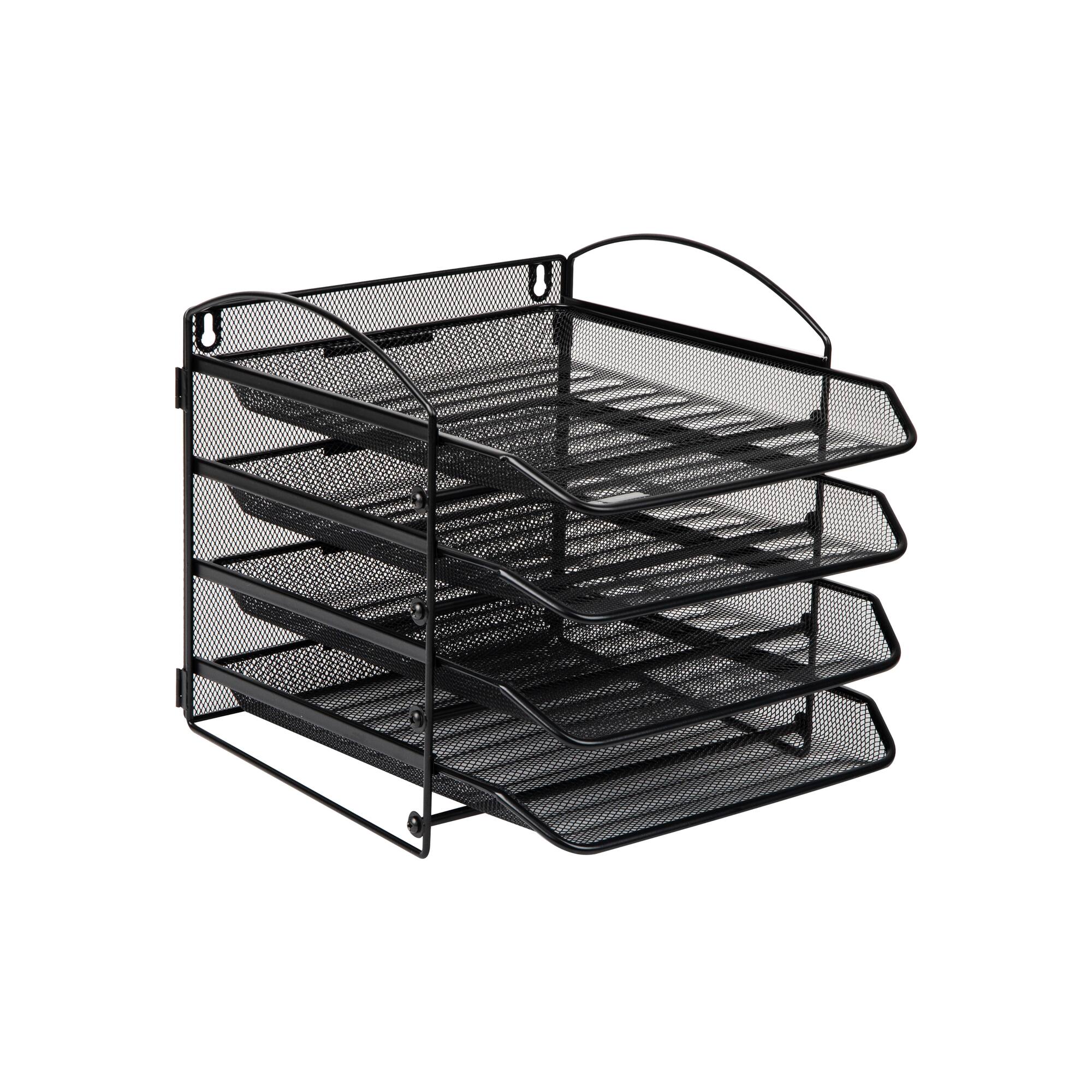 Mind Reader Paper Tray, Desktop Organizer, File Storage, Wall Mountable, Office, Metal Mesh, 11.5"L x 14.25"W x 11.5"H, Black